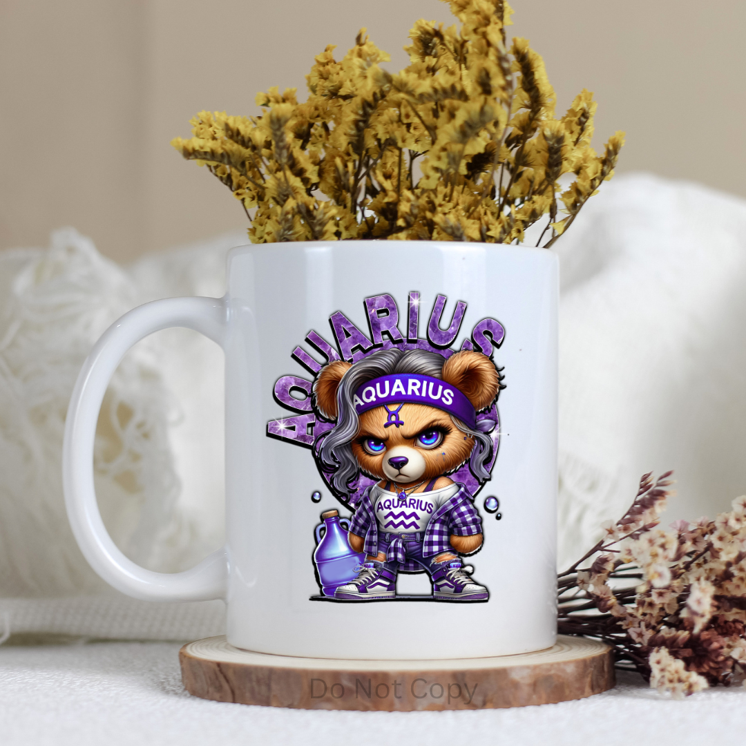 Aquarius Girl Bear UVDTF Decal on a mug