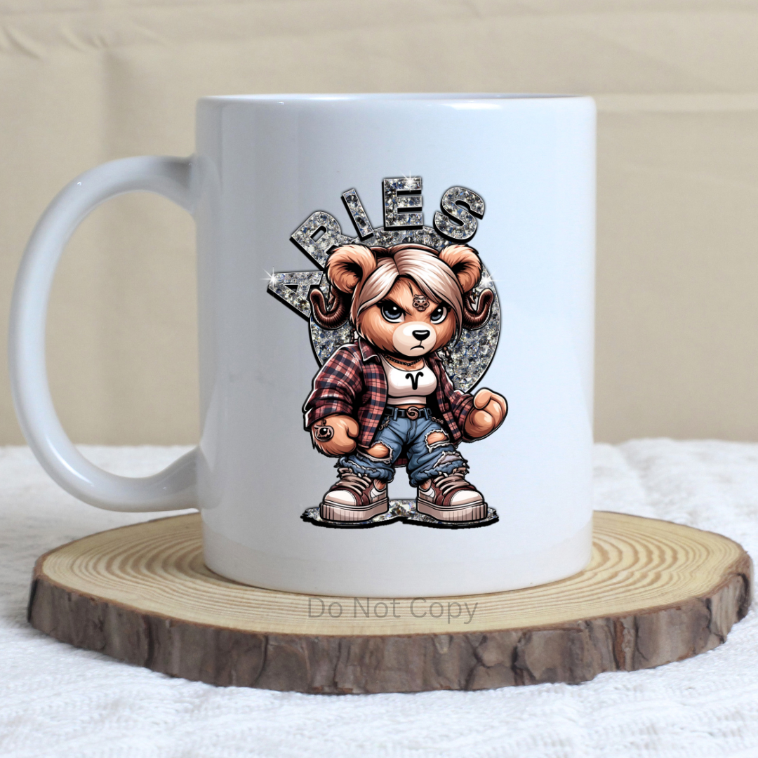 Aries Girl Bear UVDTF Decal on a mug