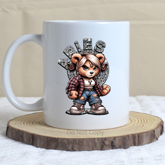 Aries Girl Bear UVDTF Decal on a mug