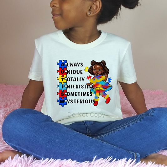 Autism DTF (direct to film) Transfer Little Girl on a tshirt front side
