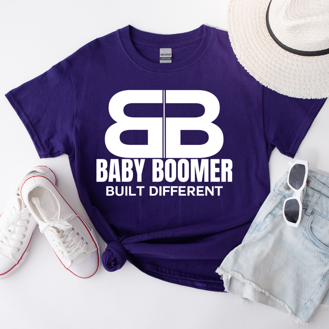 Baby Boomer Screen Print Transfer white on a tshirt front side