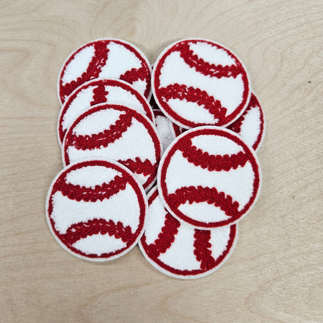 Baseball Chenille Hat Patch white front side