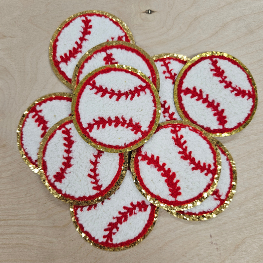 Baseball Chenille with gold trim Hat Patch front side