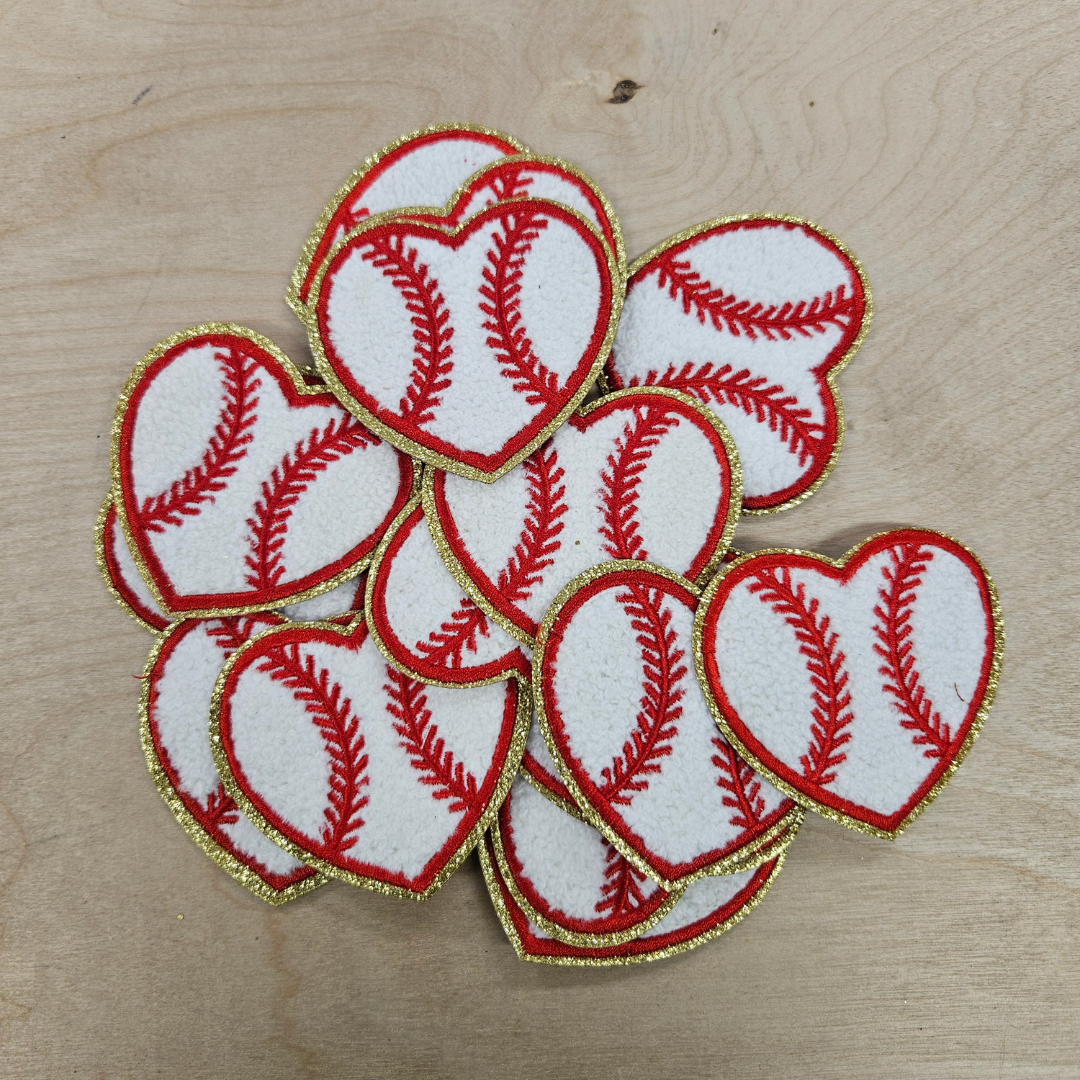 Baseball Heart Chenille Hat Patch front side