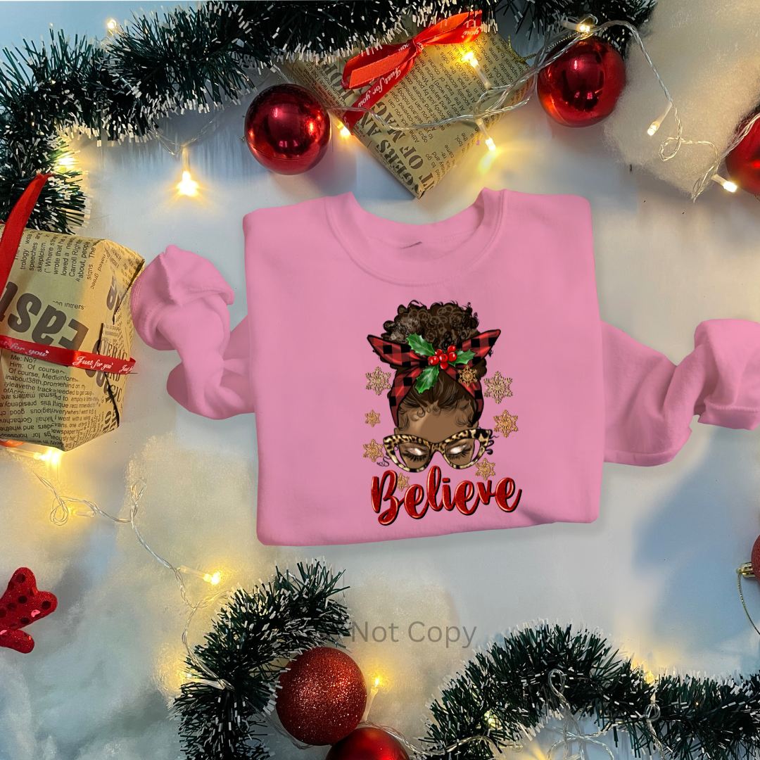 Believe Girl with Snowflakes DTF Transfer on a tshirt
