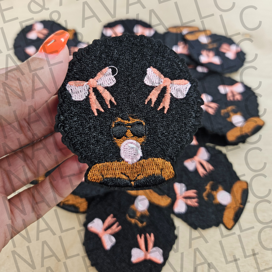 Black Girl Afro Bow Hat Patch front side
