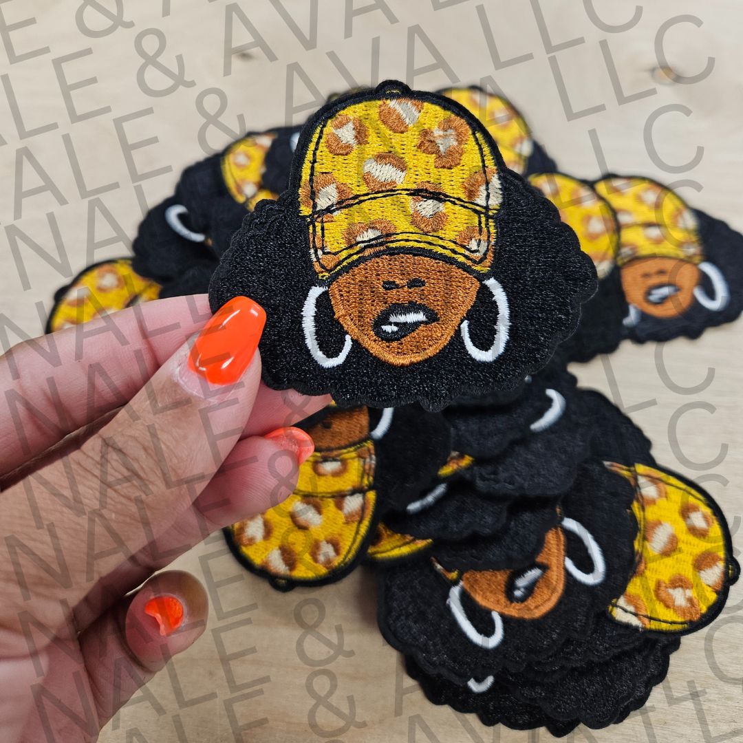 Black Girl Leopard Hat Patch front side