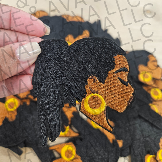 Black Girl Pony Tail  Hat Patch front side