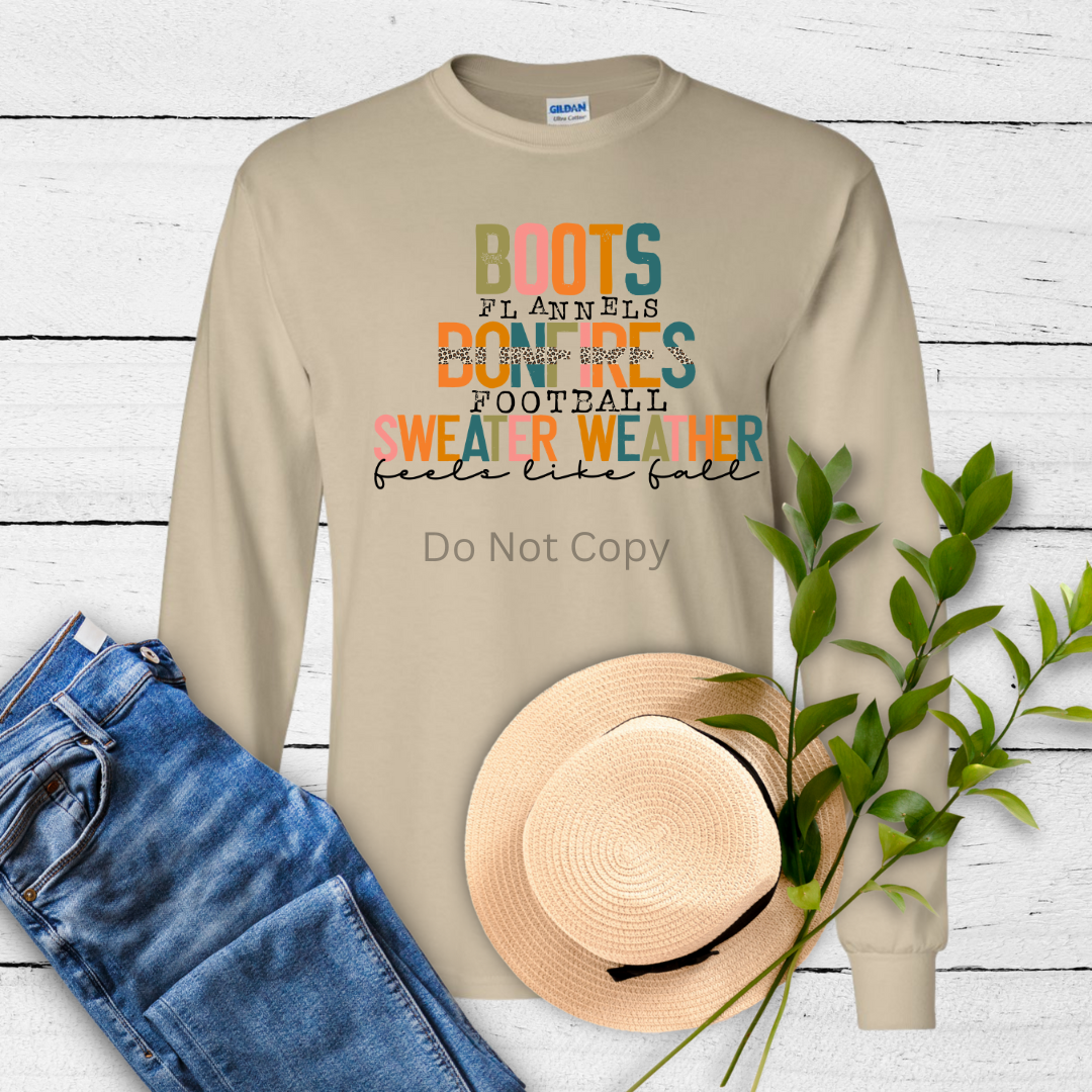 Boots Bonfires & Sweater Weather DTF Transfer ONLY - This is NOT a T Shirt