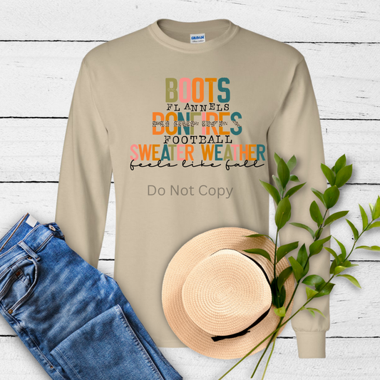 Boots Bonfires & Sweater Weather DTF Transfer ONLY - This is NOT a T Shirt