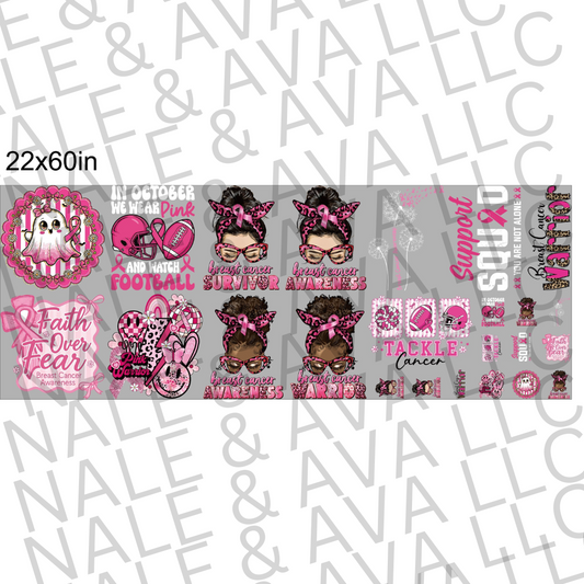 Pink and gray banner with various graphics and text on a white background with 'Nalle & Avallc' branding.