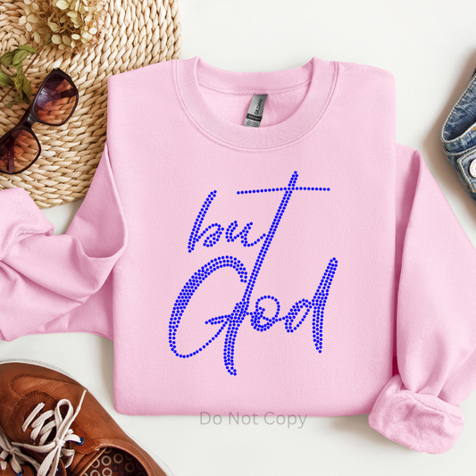But God Rhinestone Transfer on a tshirt front side