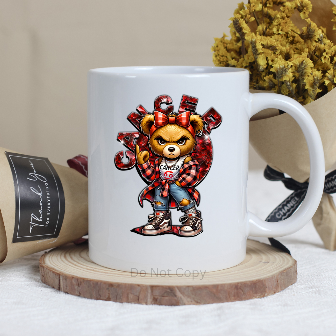 Cancer Girl Bear UVDTF Decal on a mug