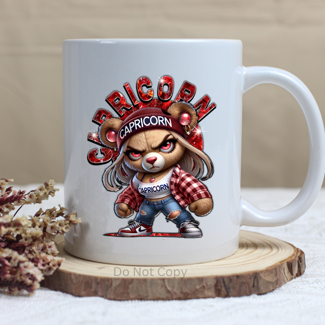 Capricorn Girl Bear UVDTF Decal on a mug