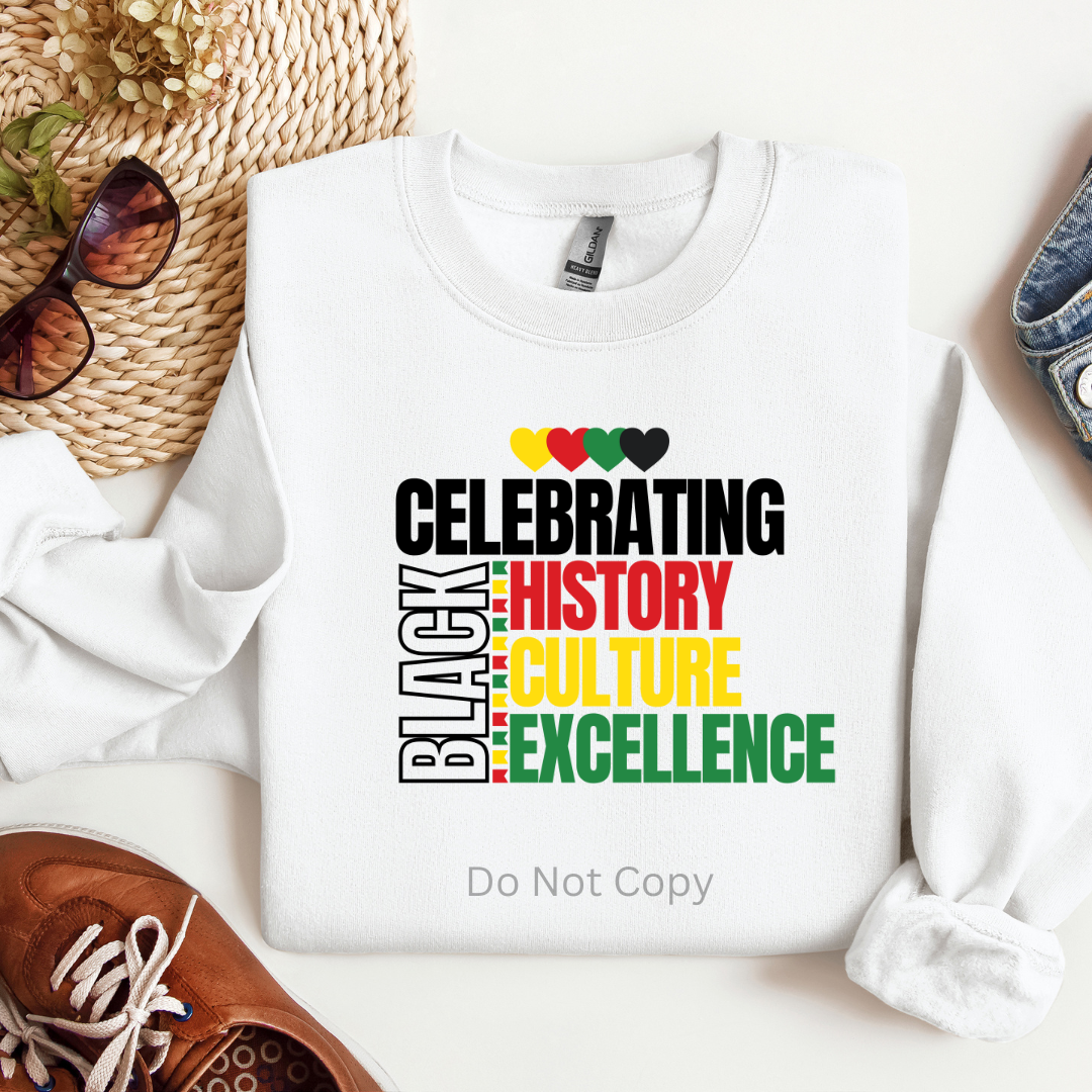 Celebrating Black History DTF Transfer Black on a tshirt