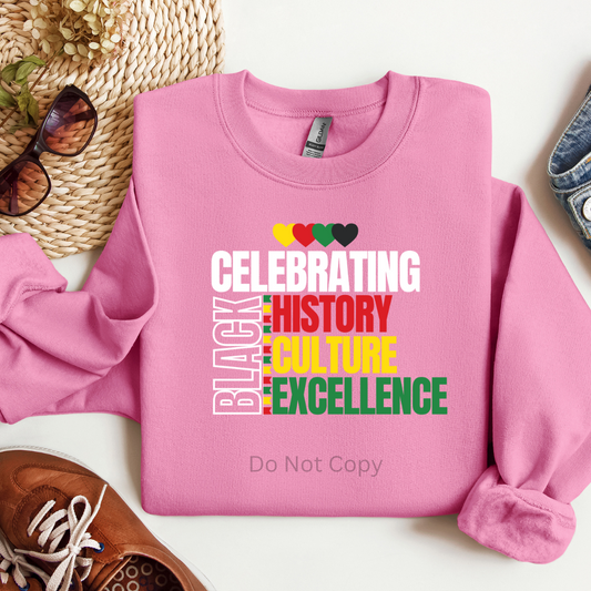 Celebrating Black History DTF Transfer White on a tshirt