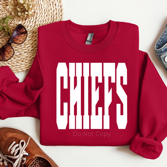 Chiefs Screen Print Transfer on a tshirt front side
