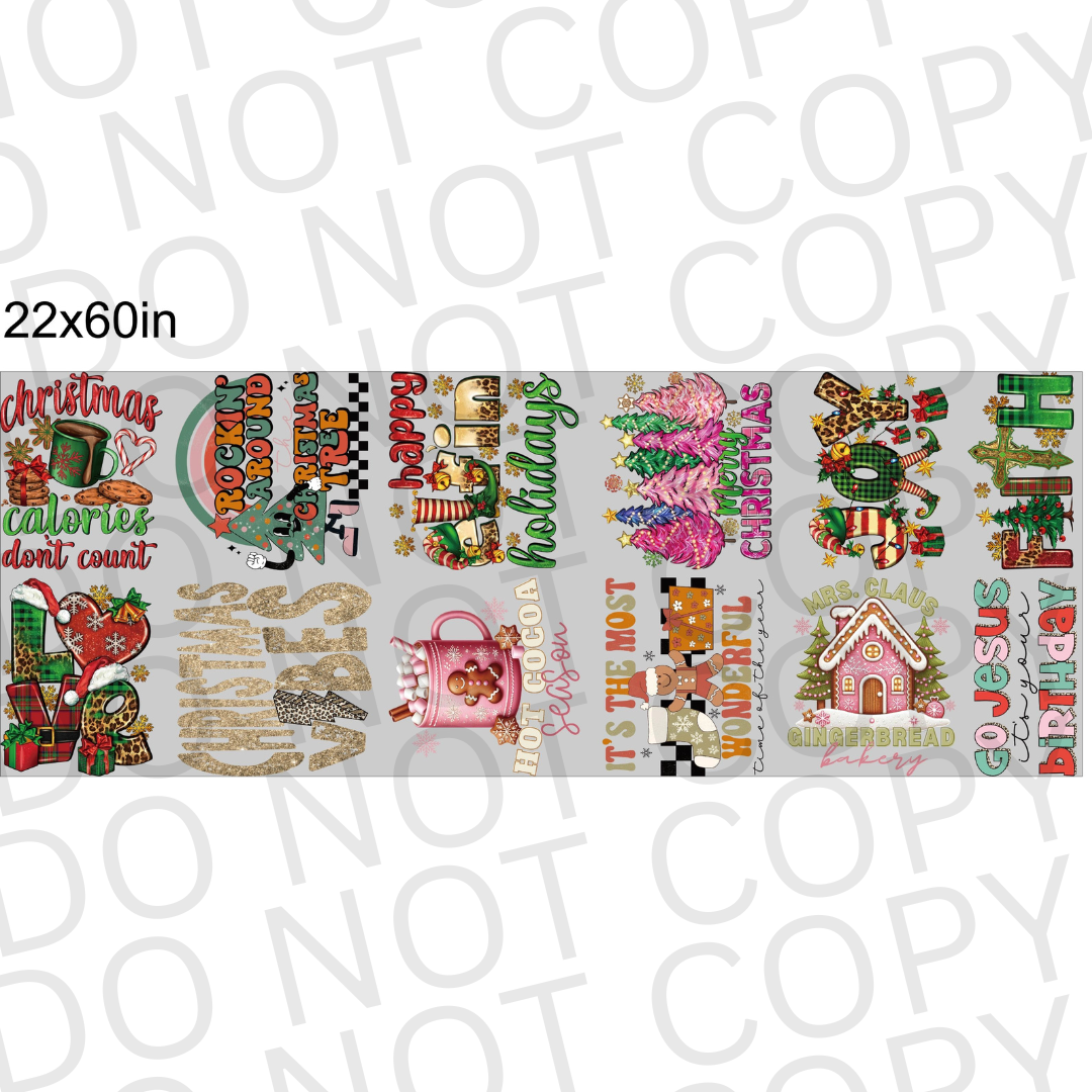 Collection of Christmas-themed stickers on a white background with 'DO NOT COPY' text.