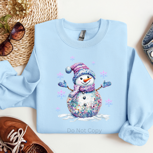 Disco Snowman DTF Transfer on a tshirt