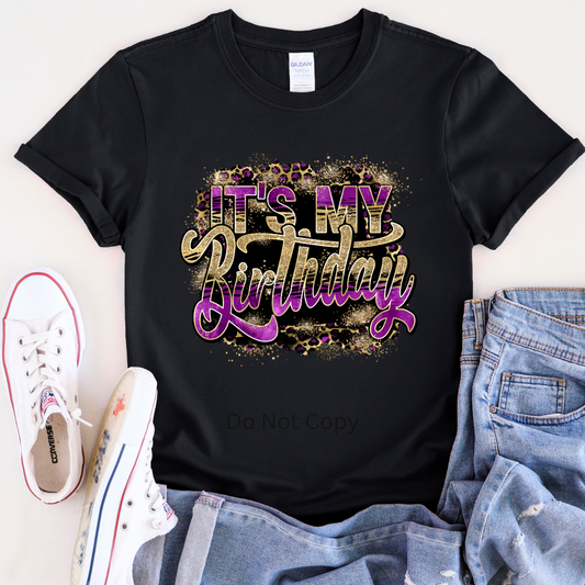 It's My Birthday DTF Transfer Purple on Tshirt
