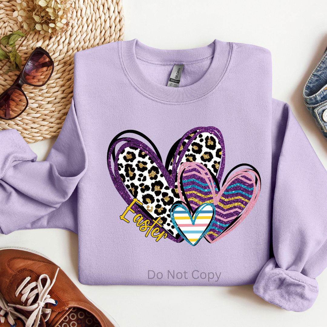 Easter Hearts DTF Transfer on a tshirt front side