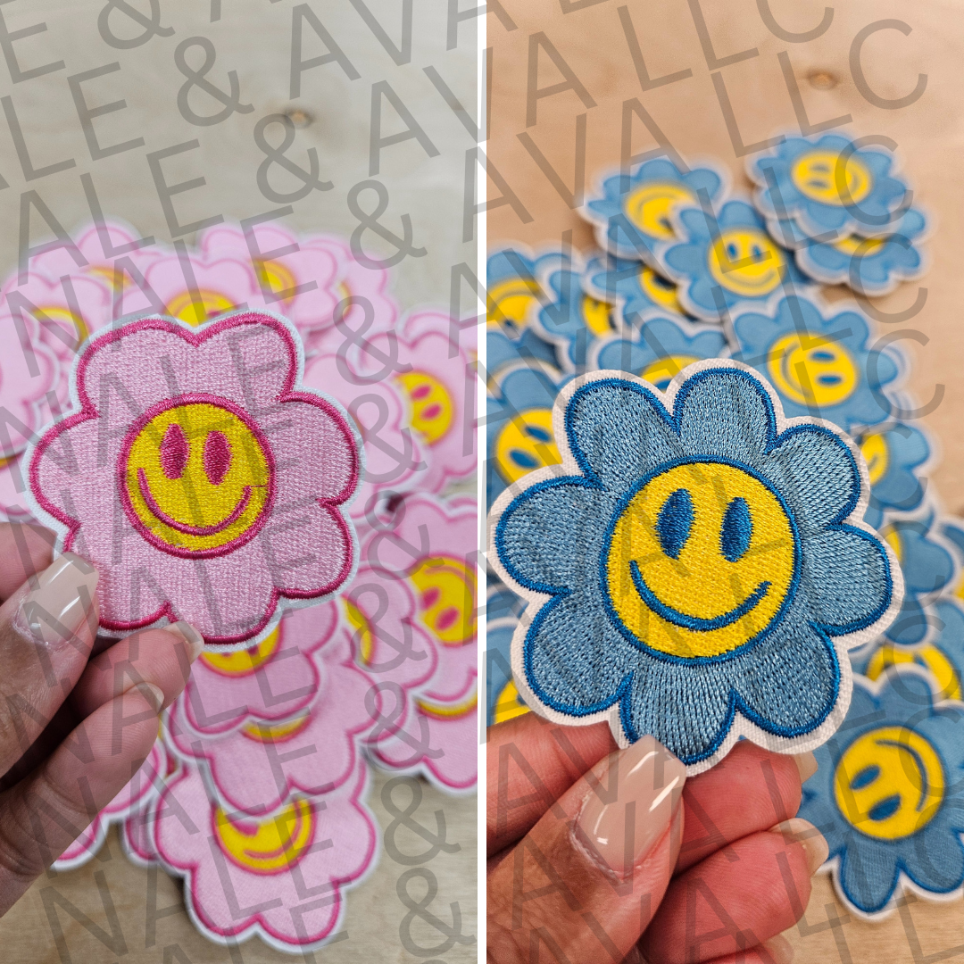 Floral Smiley Hat Patch front side