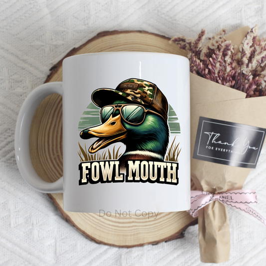 Fowl Mouth UVDTF Decal on a mug