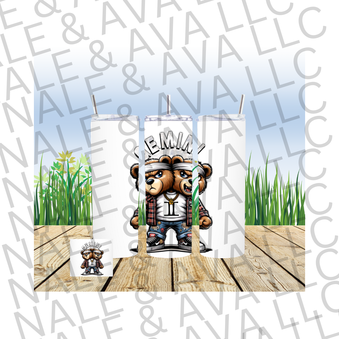 Zodiac Bear 20oz Tumbler Sublimation Transfer ONLY - This is NOT a Tumbler