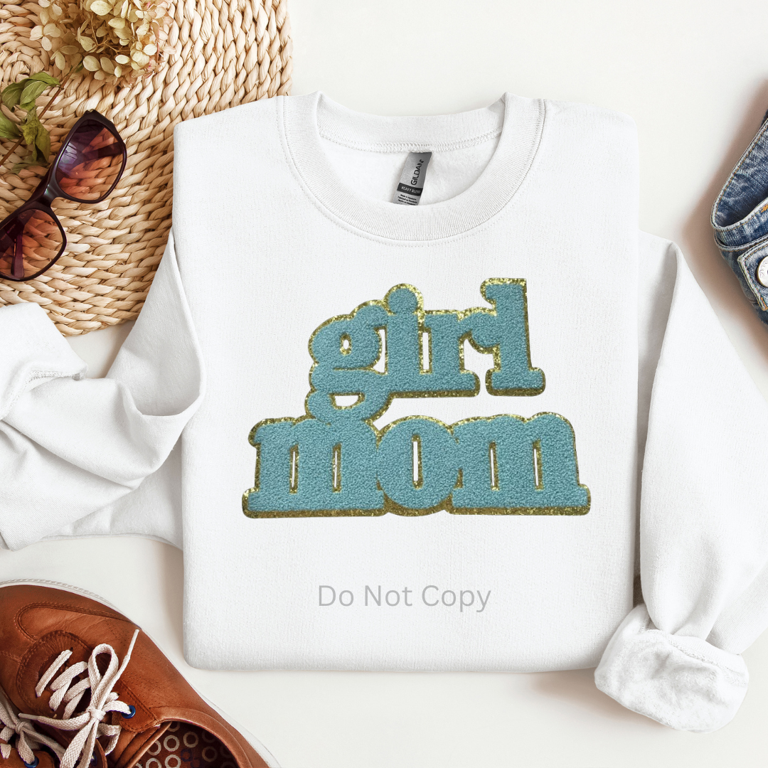 Girl Mom Chenille Patch on a tshirt
