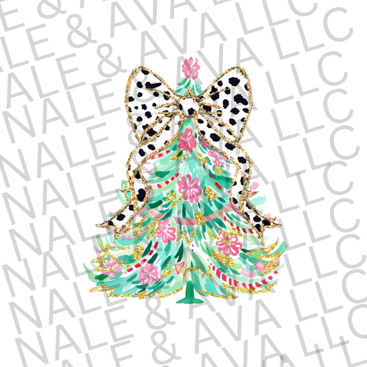Faux Glitter Mint Christmas Tree DTF Transfer front side