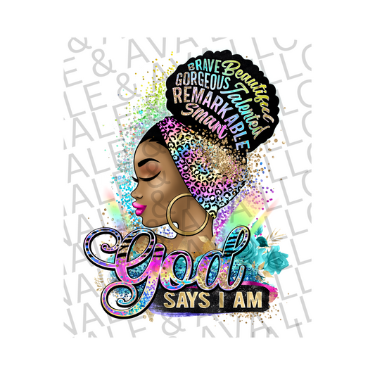 God Says I Am DTF (direct to film) print front side