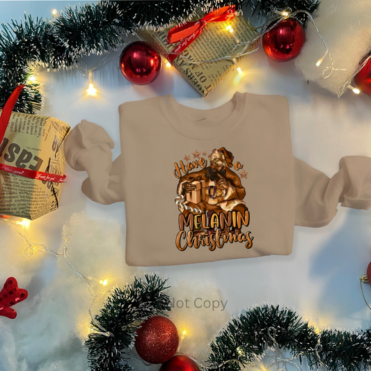 Have a Melanin Christmas Santa with Gifts DTF Transfer on a tshirt