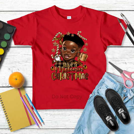Have a Melanin Christmas Boy DTF Transfer on a tshirt