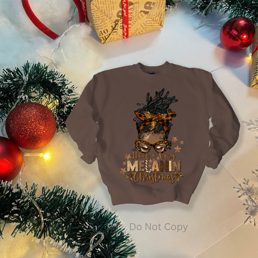 Have a Very Melanin Christmas DTF Transfer on a tshirt front side