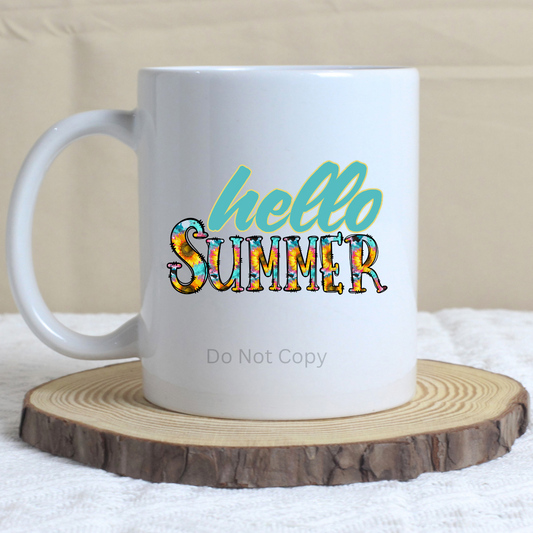 Hello Summer UVDTF Decal on a cup