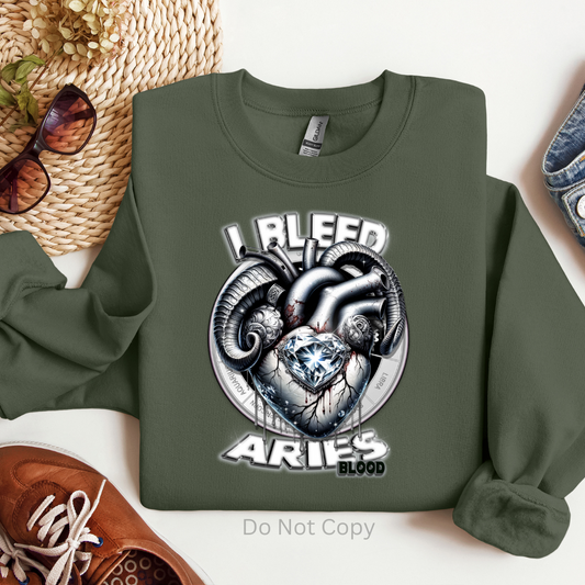 I Bleed Aries DTF (direct to film) Transfer on a Tshirt