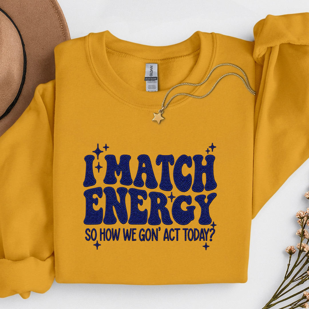 I Match Energy Spangle Design on a Yellow Tshirt