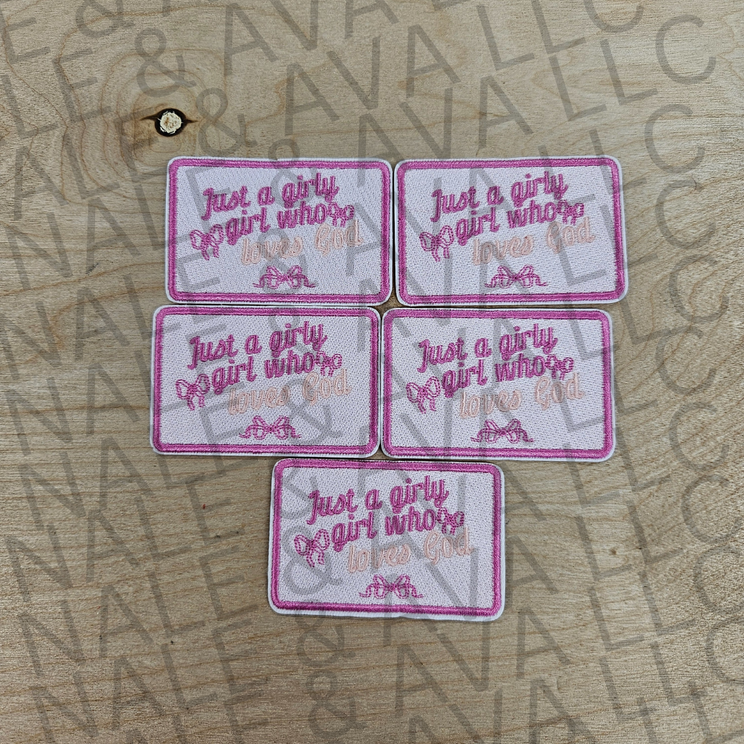 Just A Girly Girl Who Loves God Hat Patch front side