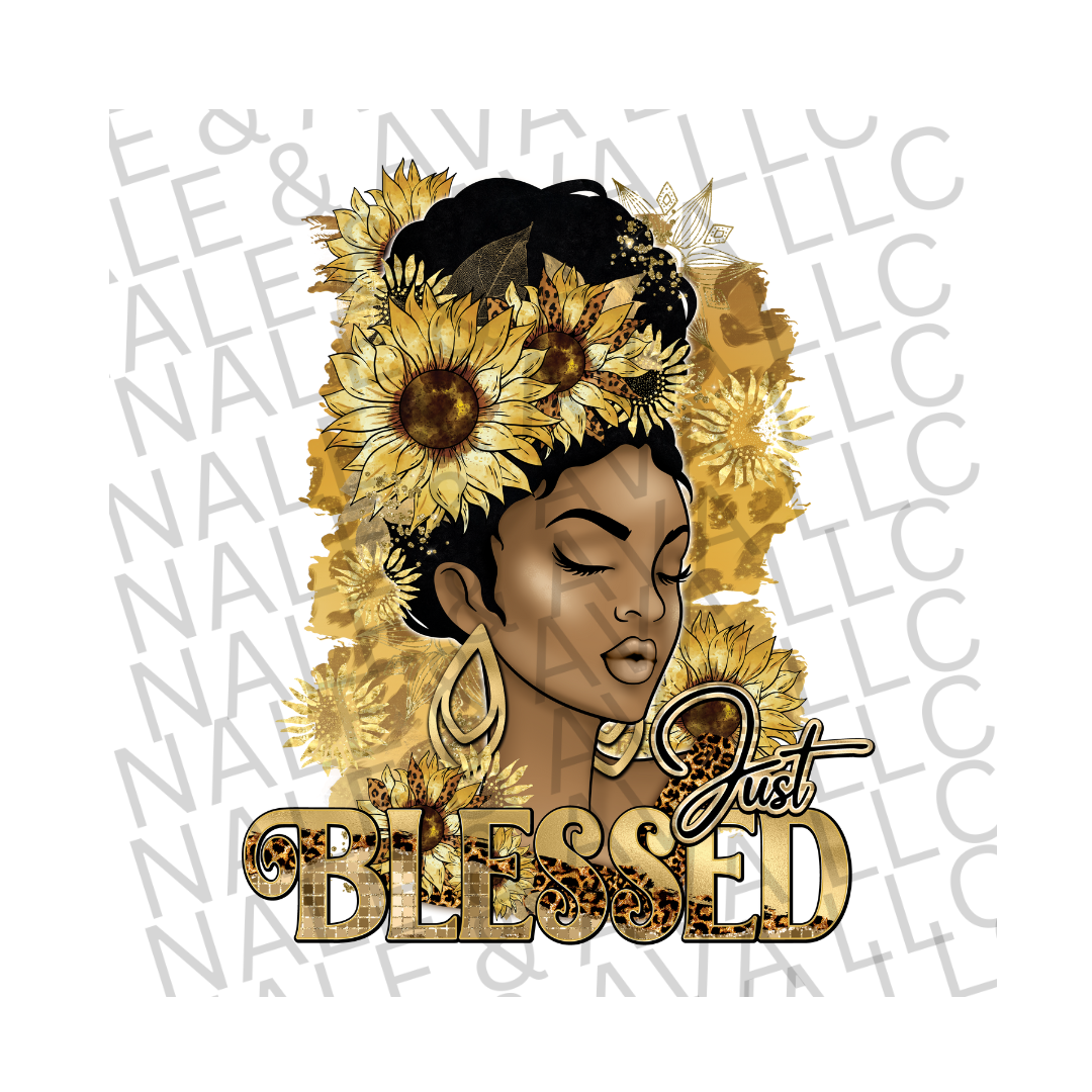 Just Blessed DTF (direct to film) print front side