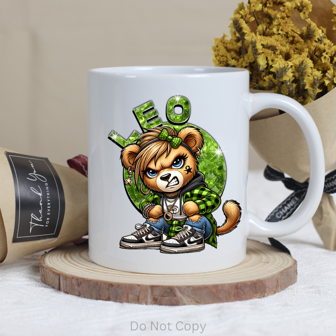 Leo Girl Bear UVDTF Decal on a mug
