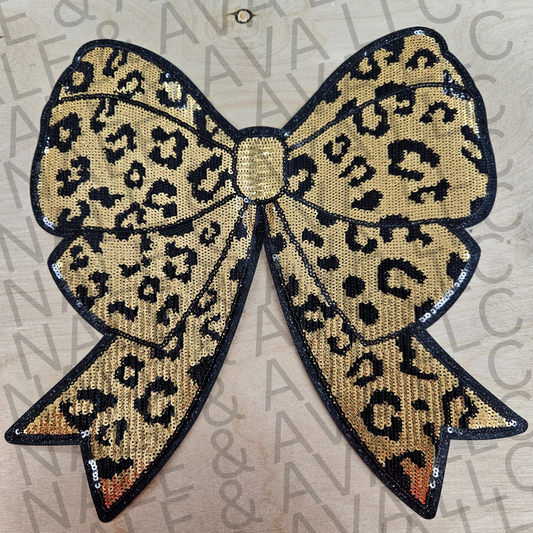 Leopard Bow Sequin Patch front side