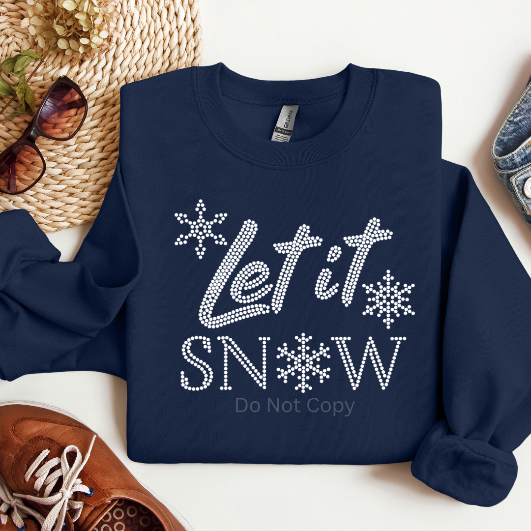Let It Snow Rhinestone Transfer on a tshirt