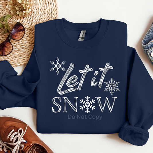 Let It Snow Rhinestone Transfer on a tshirt