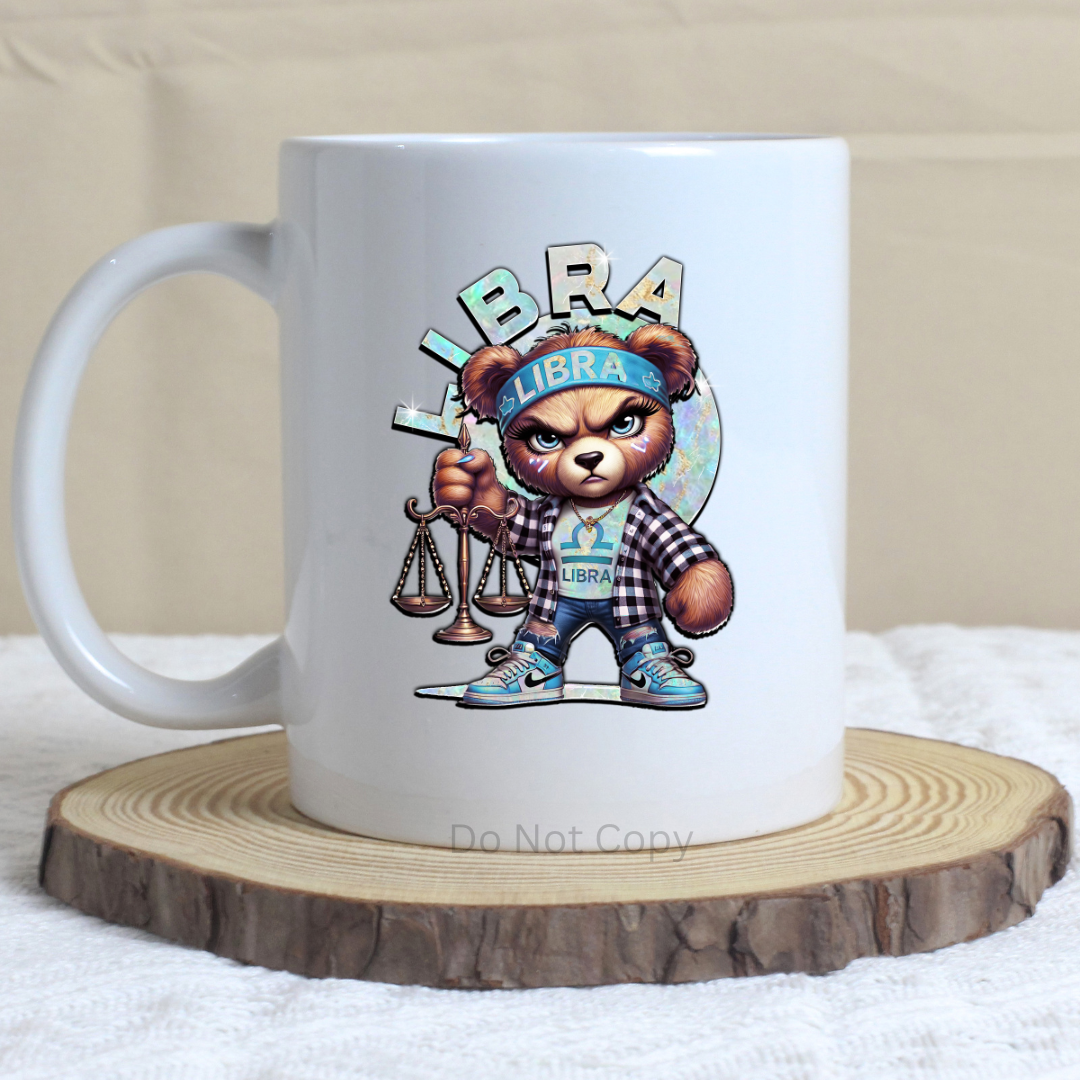 Libra Girl Bear UVDTF Decal on a mug