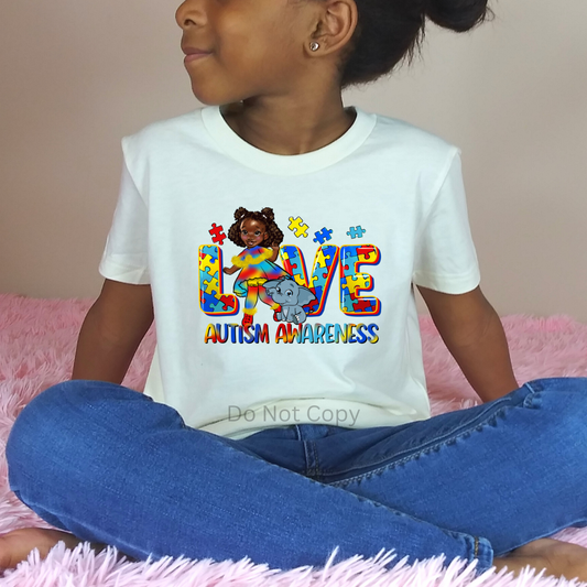 Love Autism Awareness DTF (direct to film) Transfer  on a Tshirt