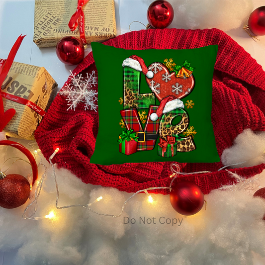 Love Christmas DTF Transfer on a Pillow