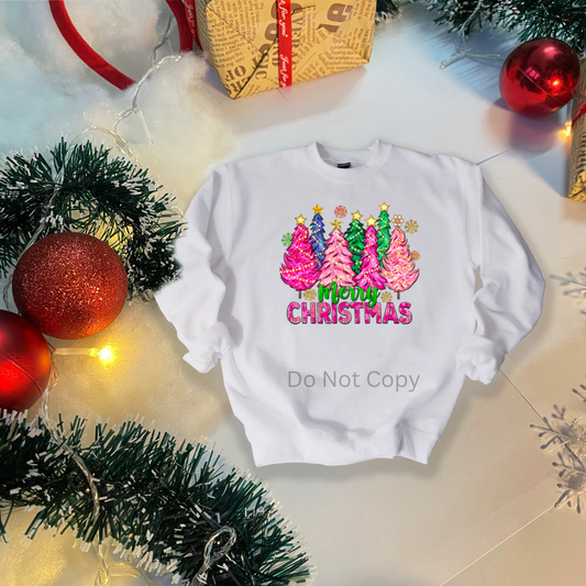 Merry Christmas Trees DTF Transfer on a tshirt