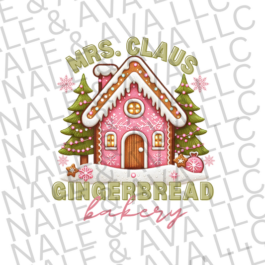 Mrs Claus Gingerbread Bakery DTF Transfer front side