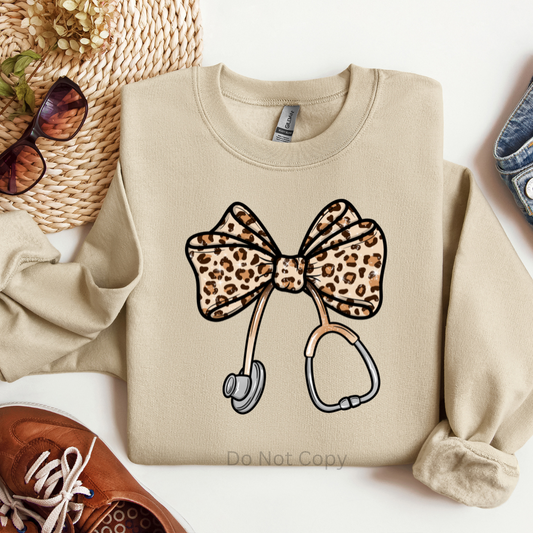 Nurse Leopard Bow on a tshirt front side