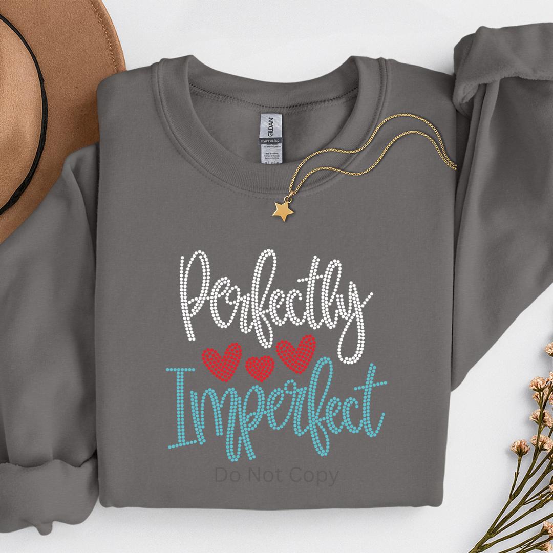 Perfectly Imperfect Rhinestone Transfer on a tshirt front side
